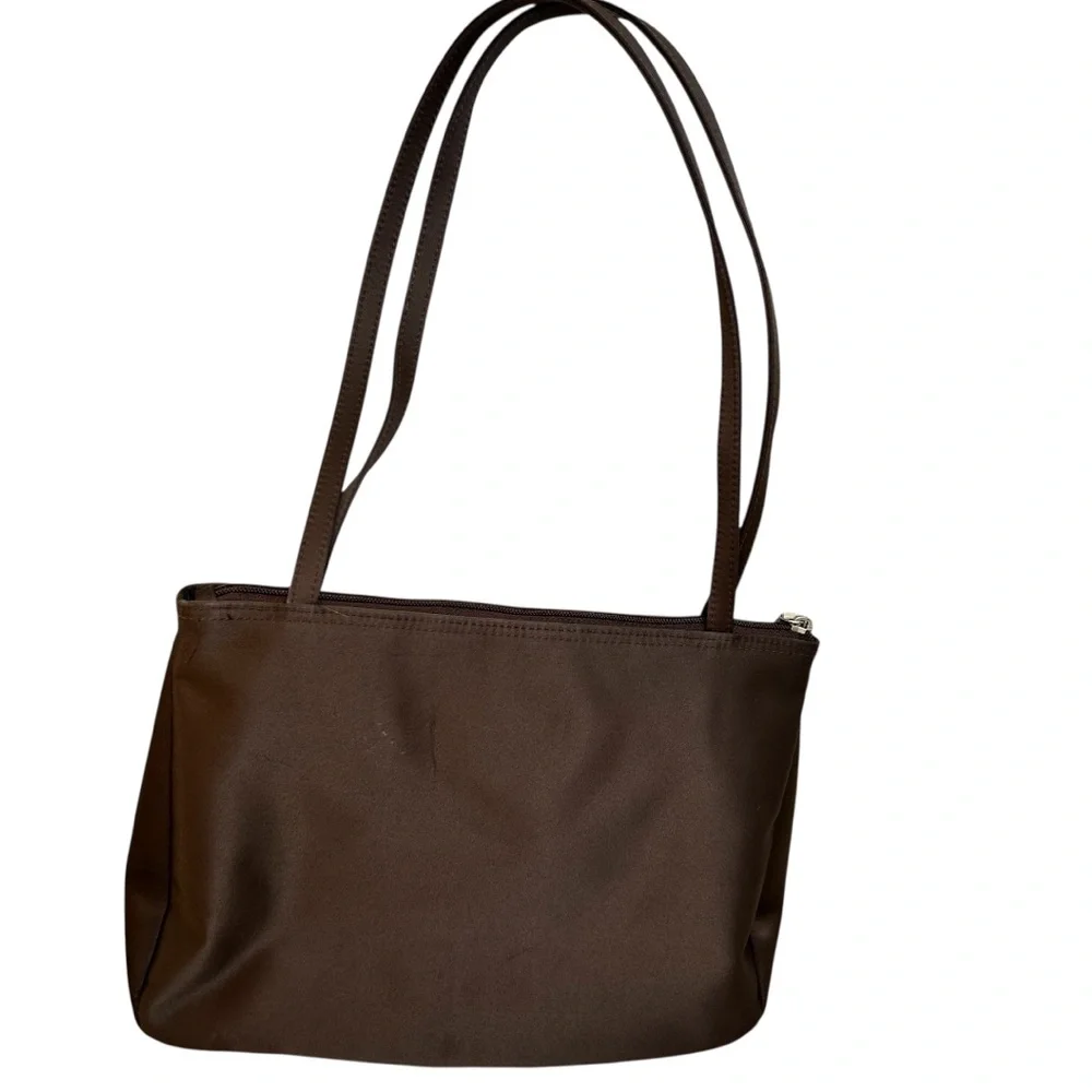 ESPRIT VINTAGE 90’s Women’s Minimalist Shoulder Bag Satin-Like Rich Brown Silver